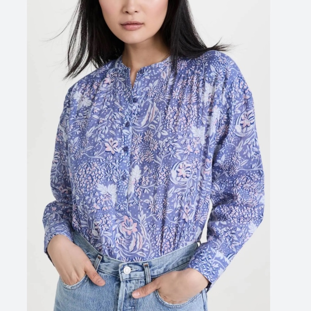 Sundry Women's Blue and Pink Floral Blouse